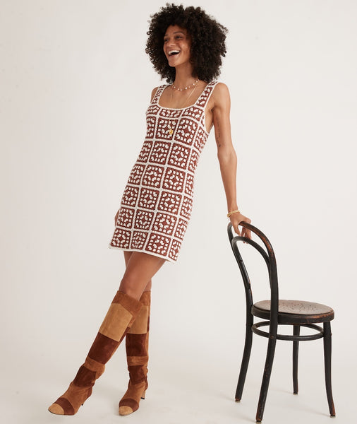 Celeste Crochet Dress in Brown/White – Marine Layer