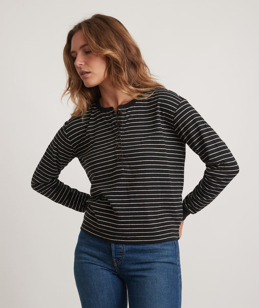 Black and White Striped Long-Sleeve T-Shirt