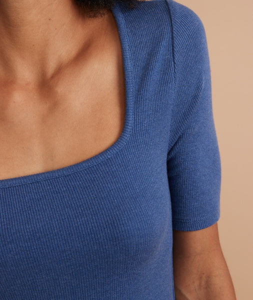 Lexi Rib Square Neck Top in Blue Heather – Marine Layer