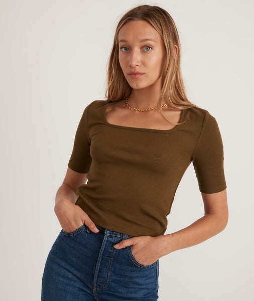 Lexi Rib Square Neck Top in Military Olive – Marine Layer