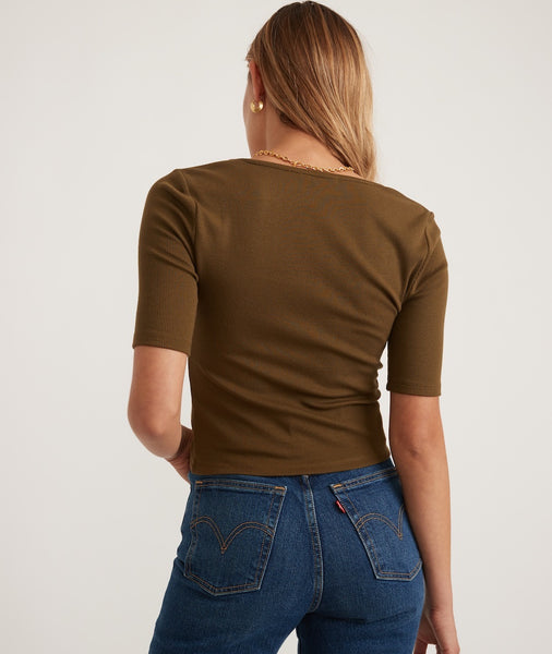 Lexi Rib Square Neck Top in Military Olive