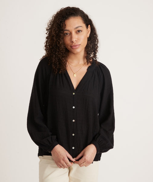 black collarless button up