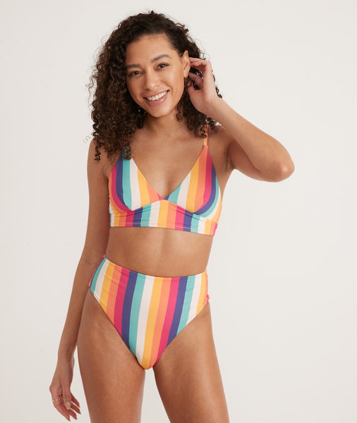 Plunge Bikini Top in Multi Stripe