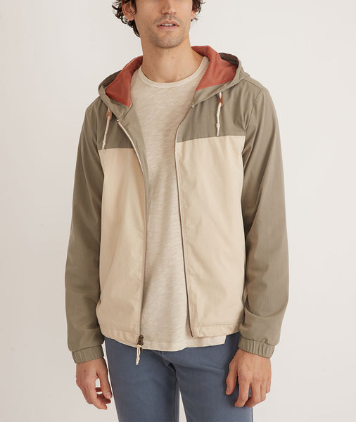 Dawson Stretch Twill Hooded Windbreaker in Vetiver Colorblock