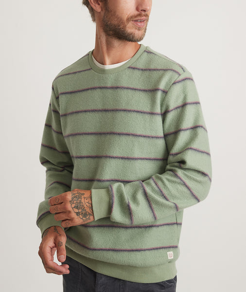 Fleece Out Crew Sweatshirt in Hedge Green/Tuilipwood and Navy Stripe