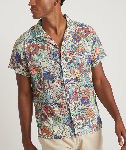 TENCEL™ Linen Resort Shirt in Purple Large Floral Print – Marine Layer