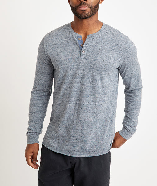 Re-Spun Lightweight Henley in Heather Blue Neps