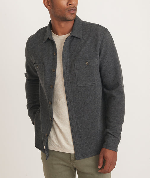 Owen Brushed Stretch Twill Overshirt in Dark Heather Grey – Marine