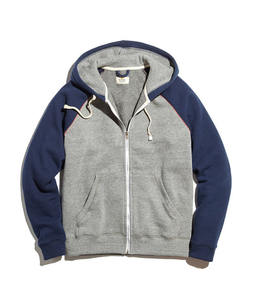 Raglan Zip Hoodie in Heather Grey/Navy