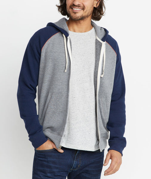 Raglan Zip Hoodie in Heather Grey/Navy