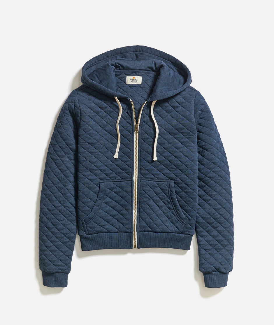 Women's Corbet Quilted Full Zip Hoodie in Navy Heather