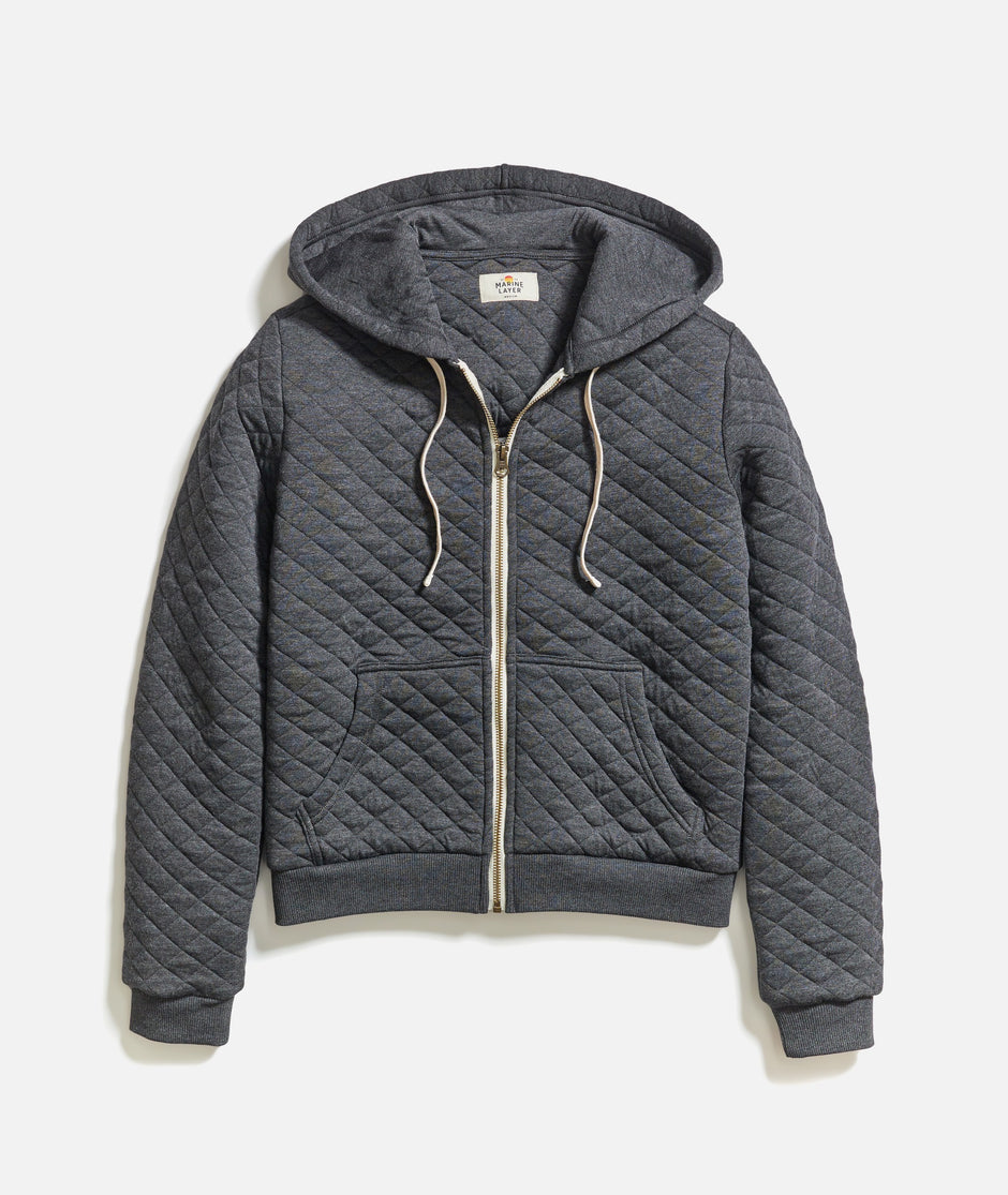 Women's Corbet Quilted Full Zip Hoodie in Dark Heather Grey