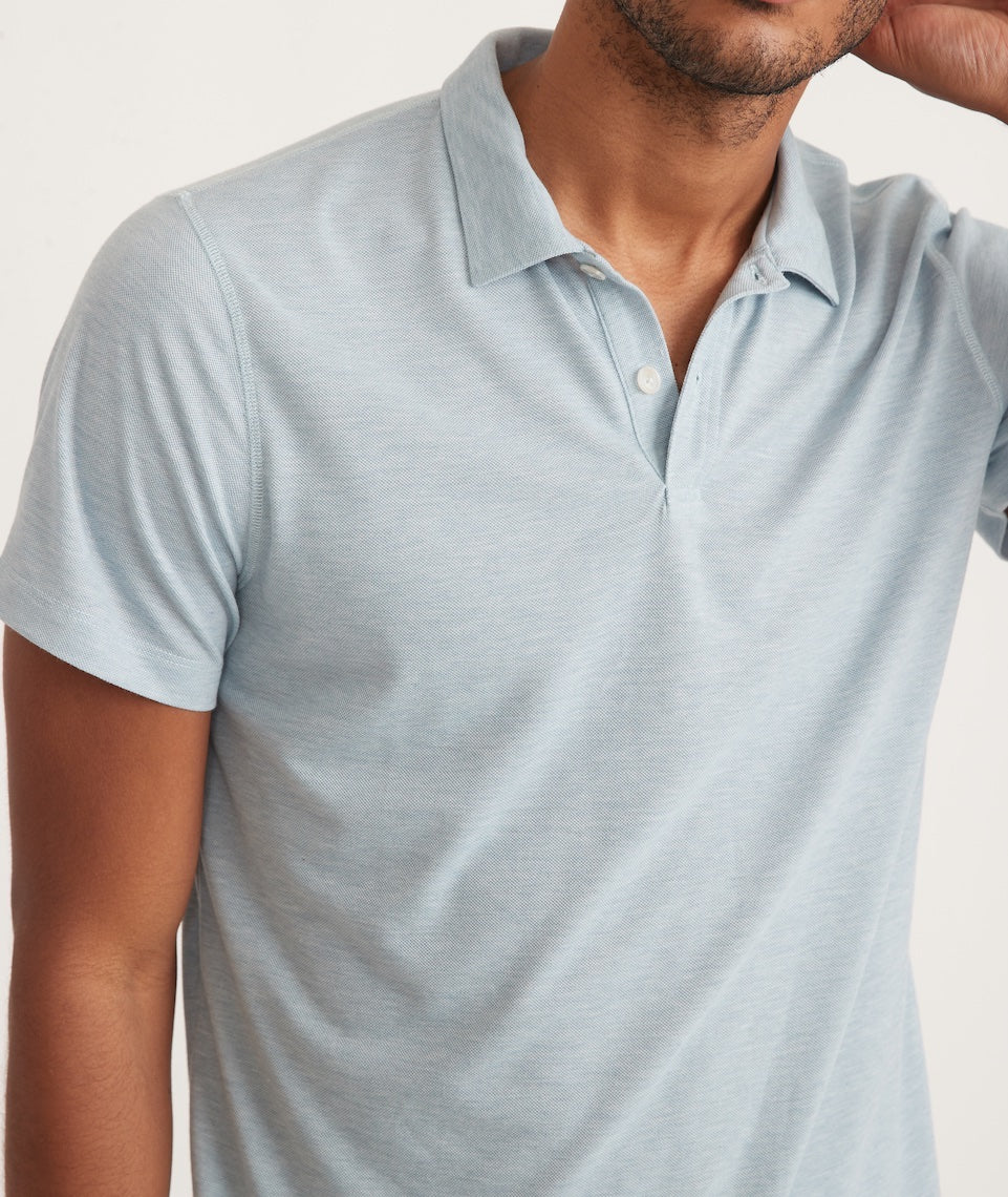 Cool Cotton Pique Polo in Marine Heather Blue Layer China –