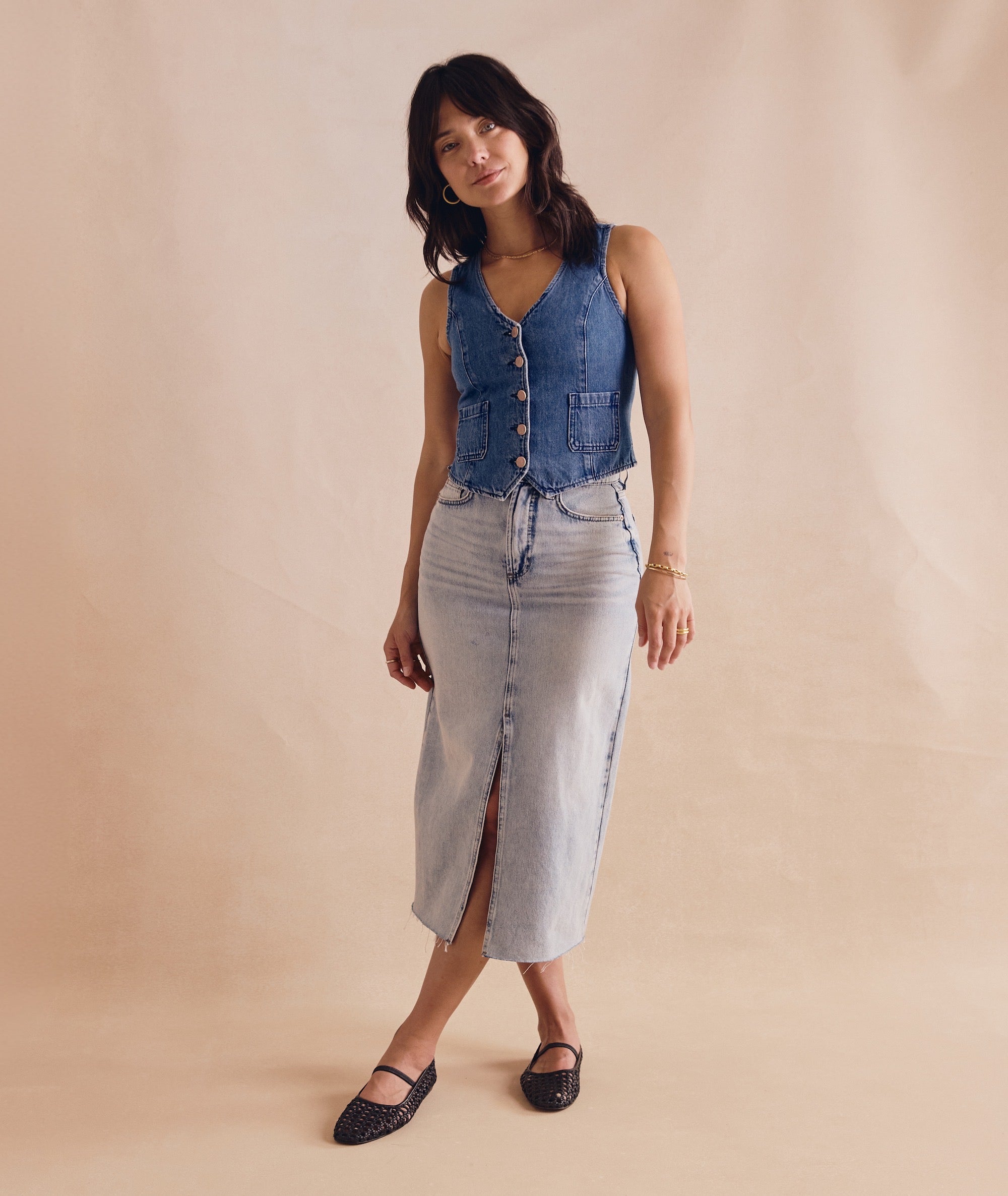 Fawn Denim Midi Skirt