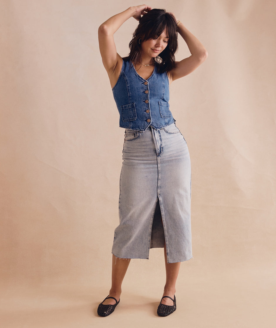 Fawn Denim Midi Skirt