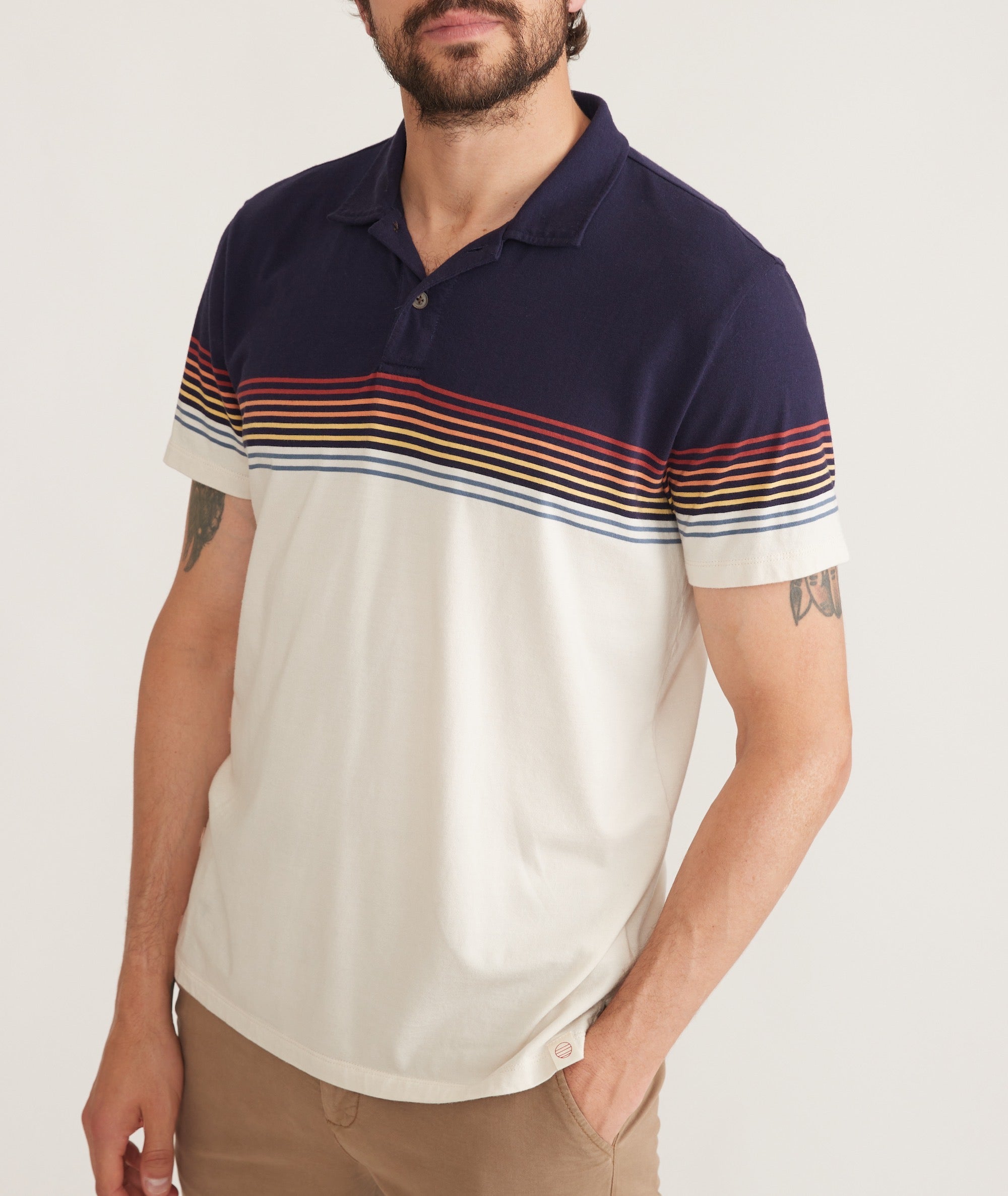 Marine Layer Men's Re-Spun High Softness Fabric Multi Stripe Polo Shirt