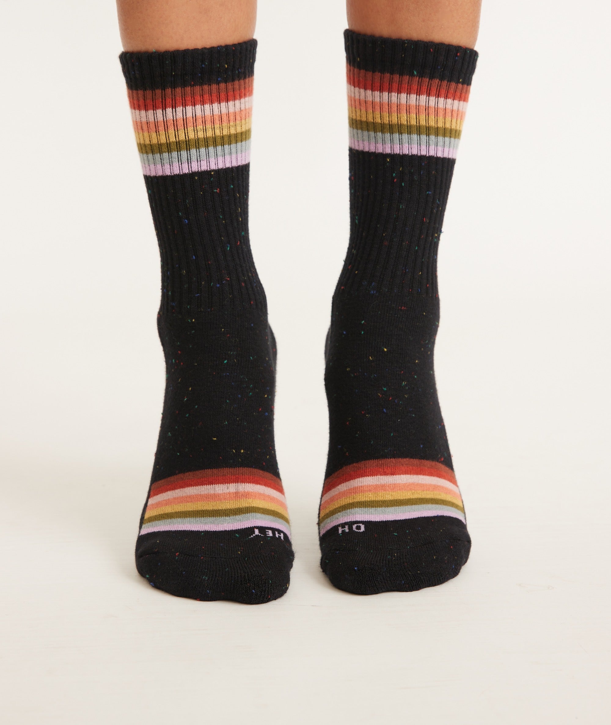 Gym Sock in Black Rainbow Stripe