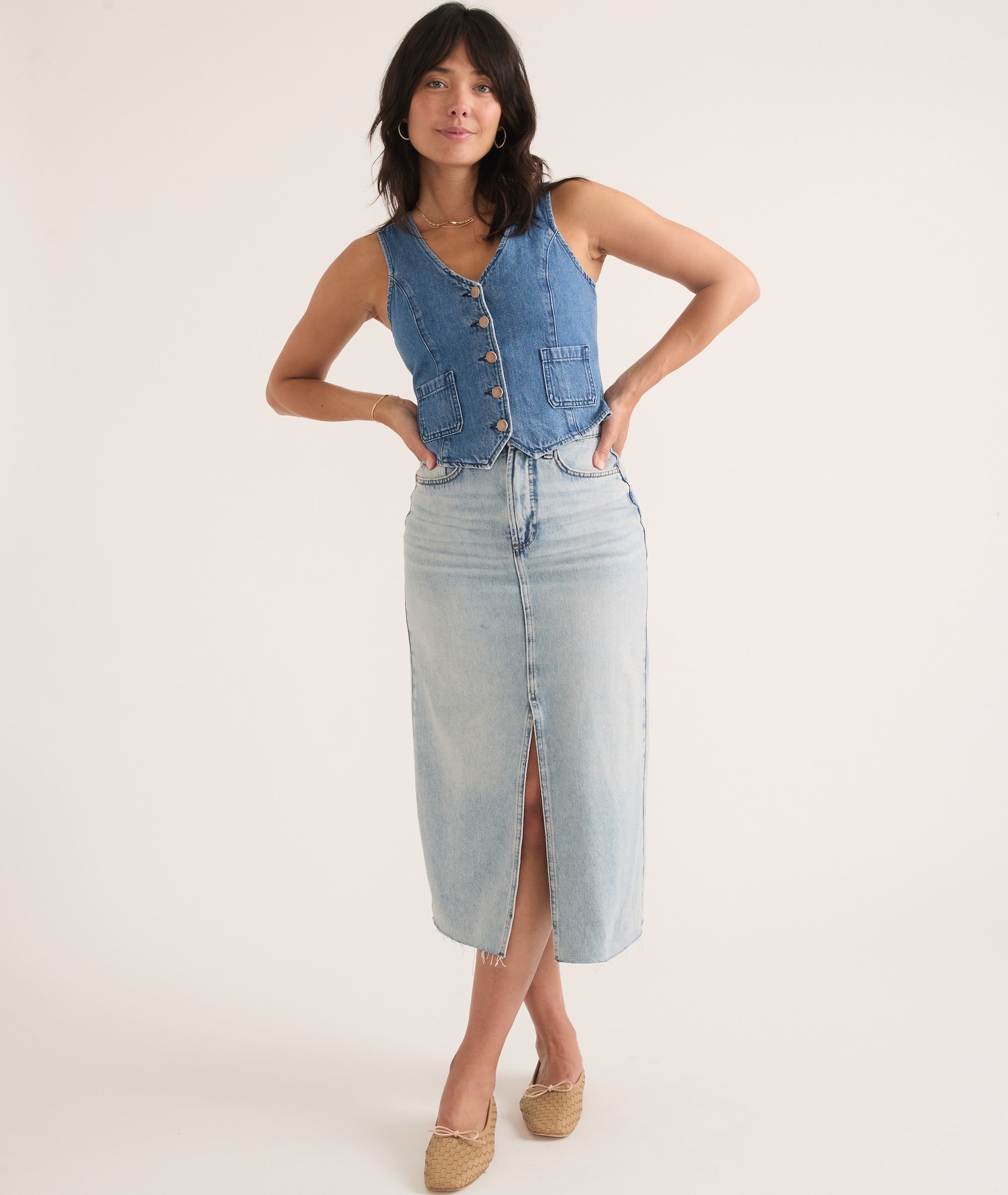 Fawn Denim Midi Skirt