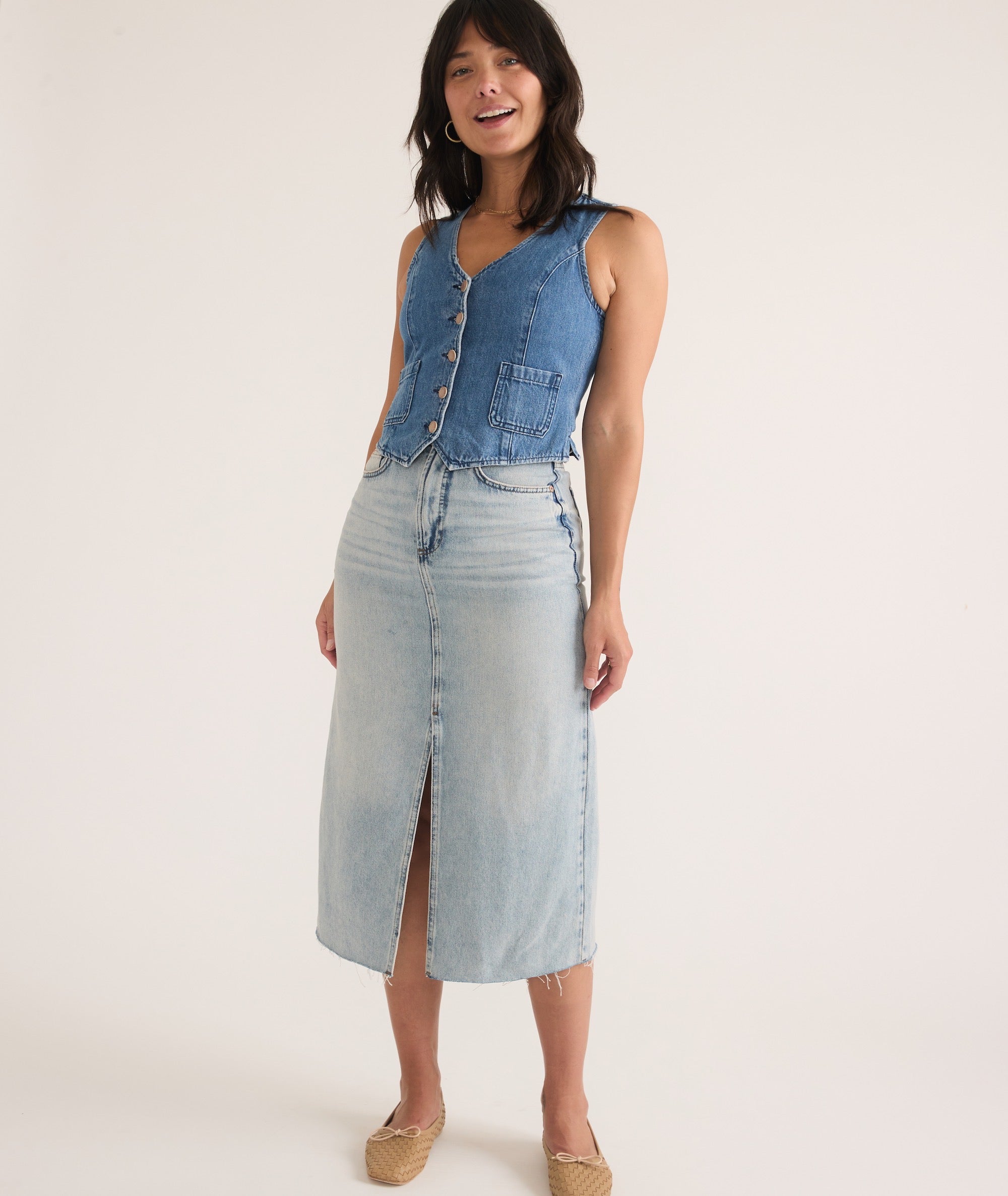 Fawn Denim Midi Skirt