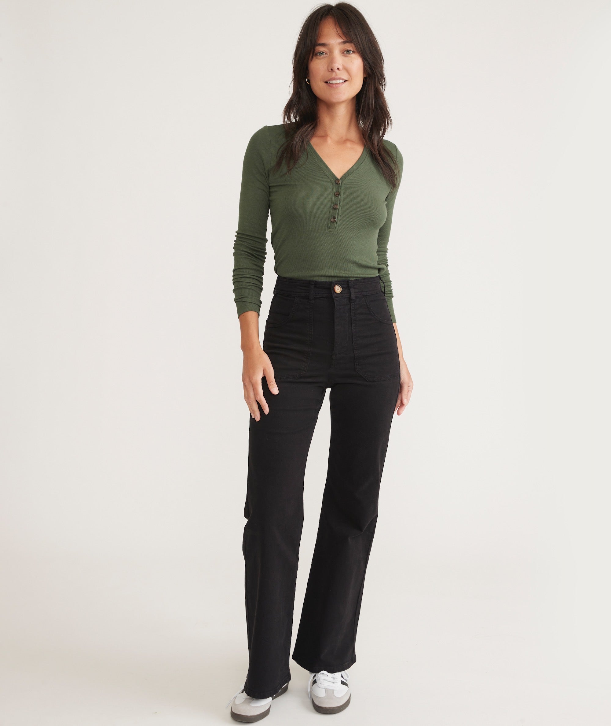 Ribbed Woven Trousers with Ring Detail in Stone Straight-Leg Cut