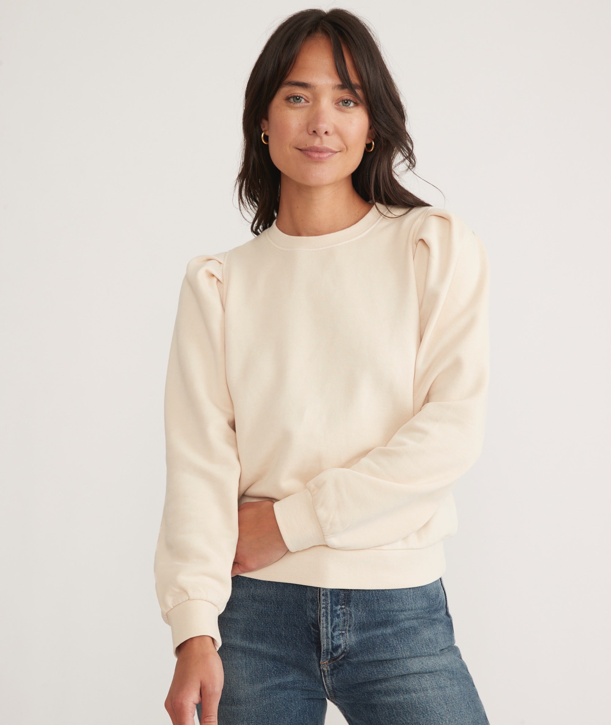 Sweatshirt Pullover Long Sleeves Brushed Lining Puff Sleeve