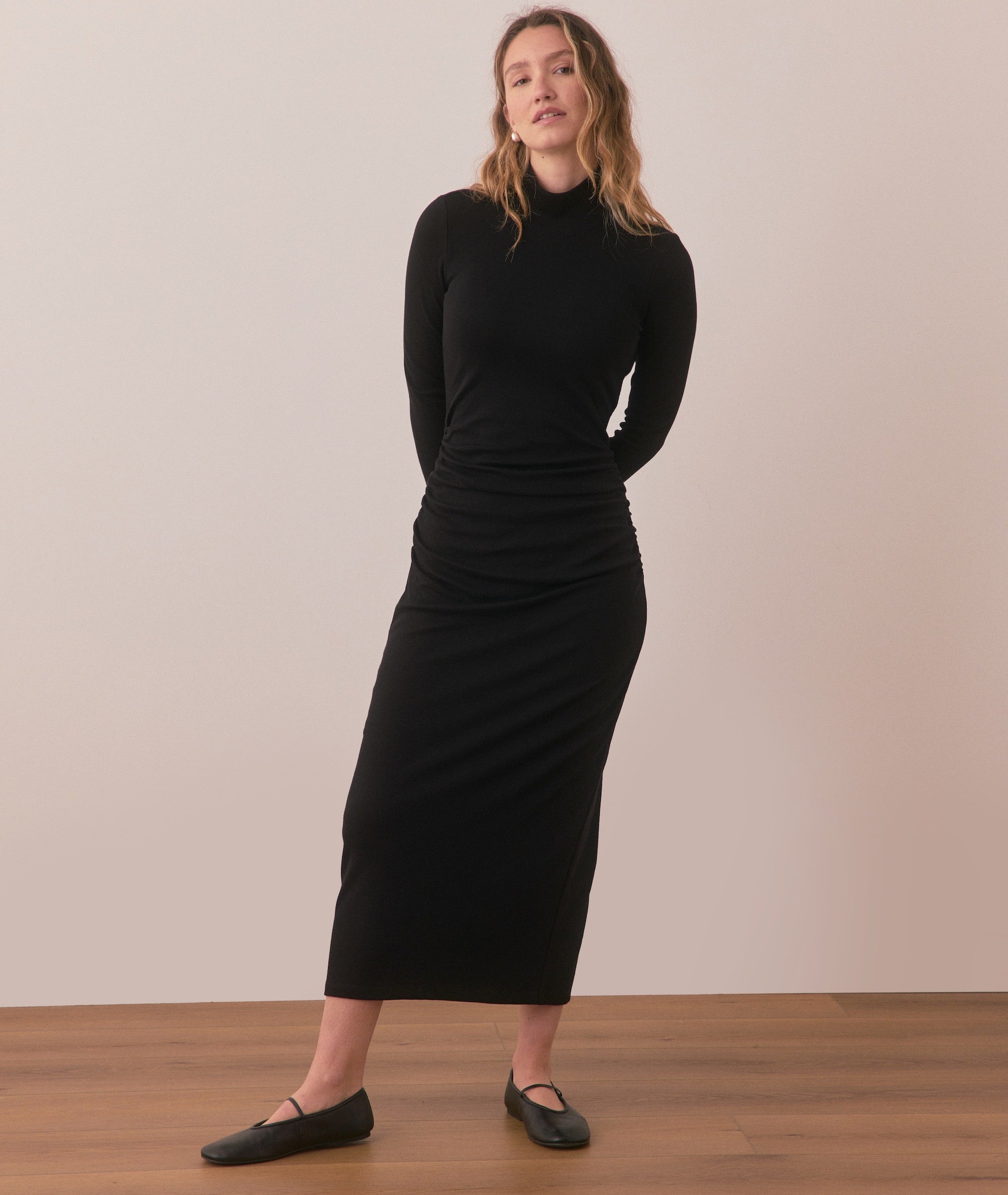 Lexi Rib Ruched Turtleneck Dress