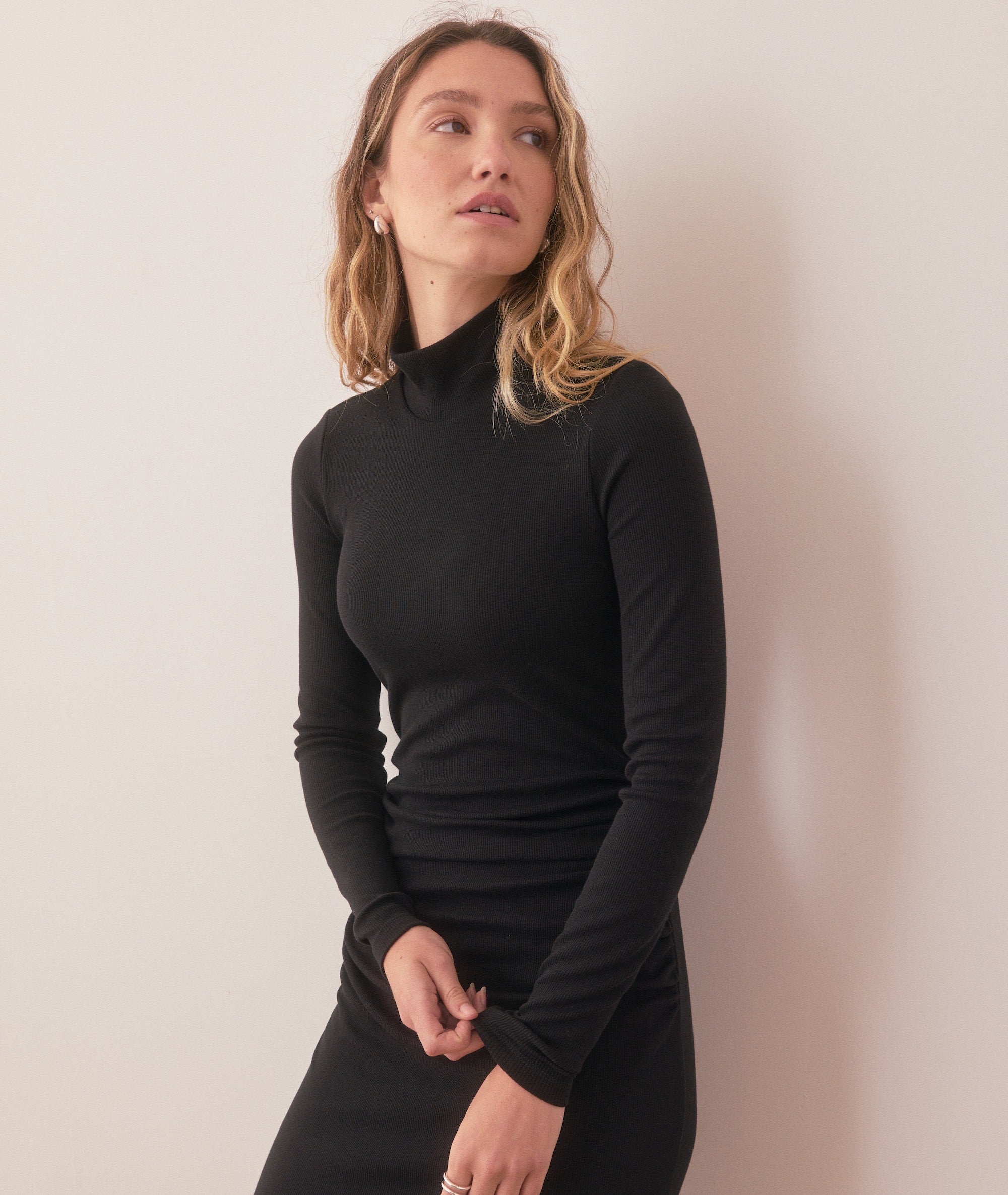 Lexi Rib Ruched Turtleneck Dress