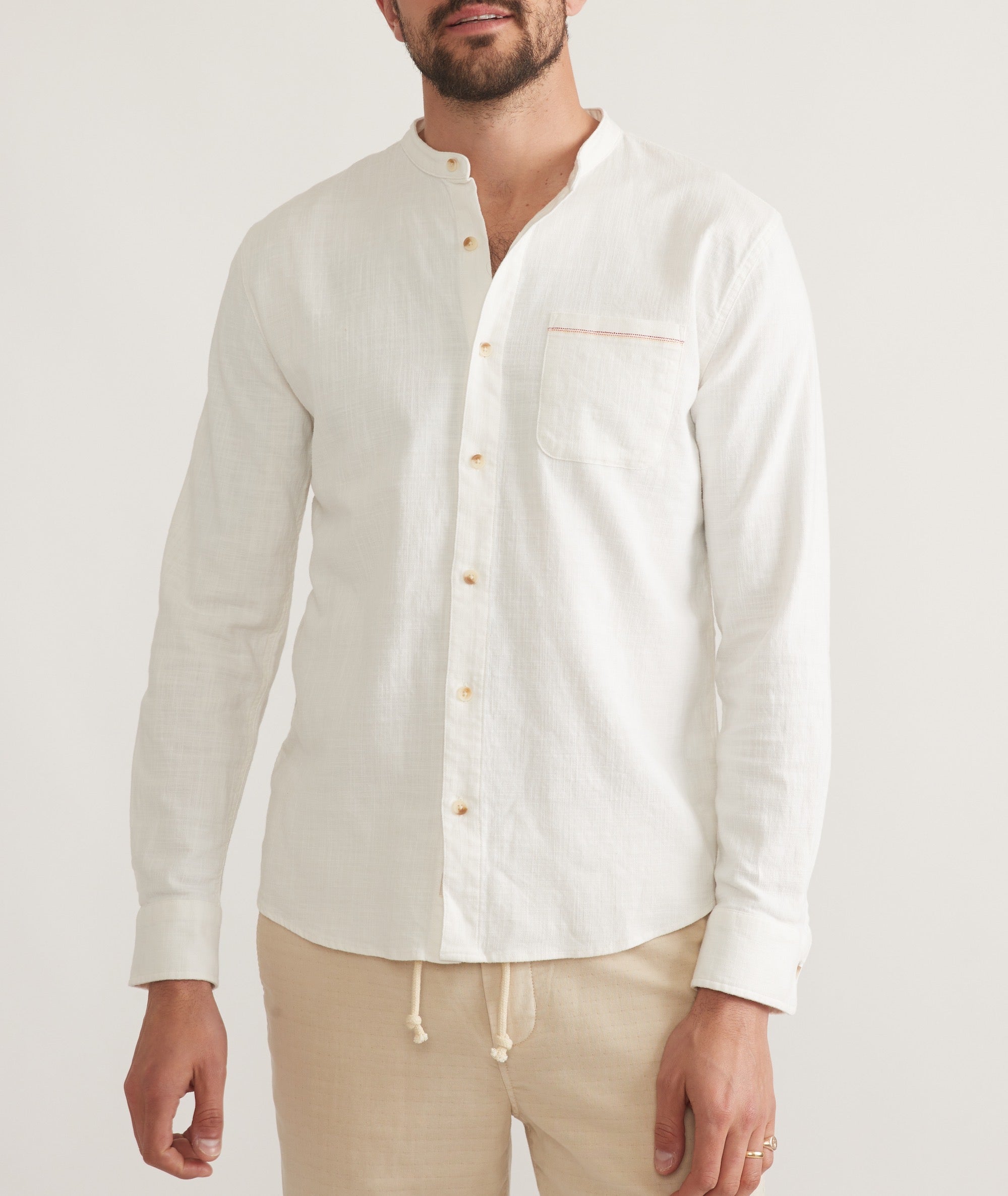 Banded Collar Stretch Selvage Shirt