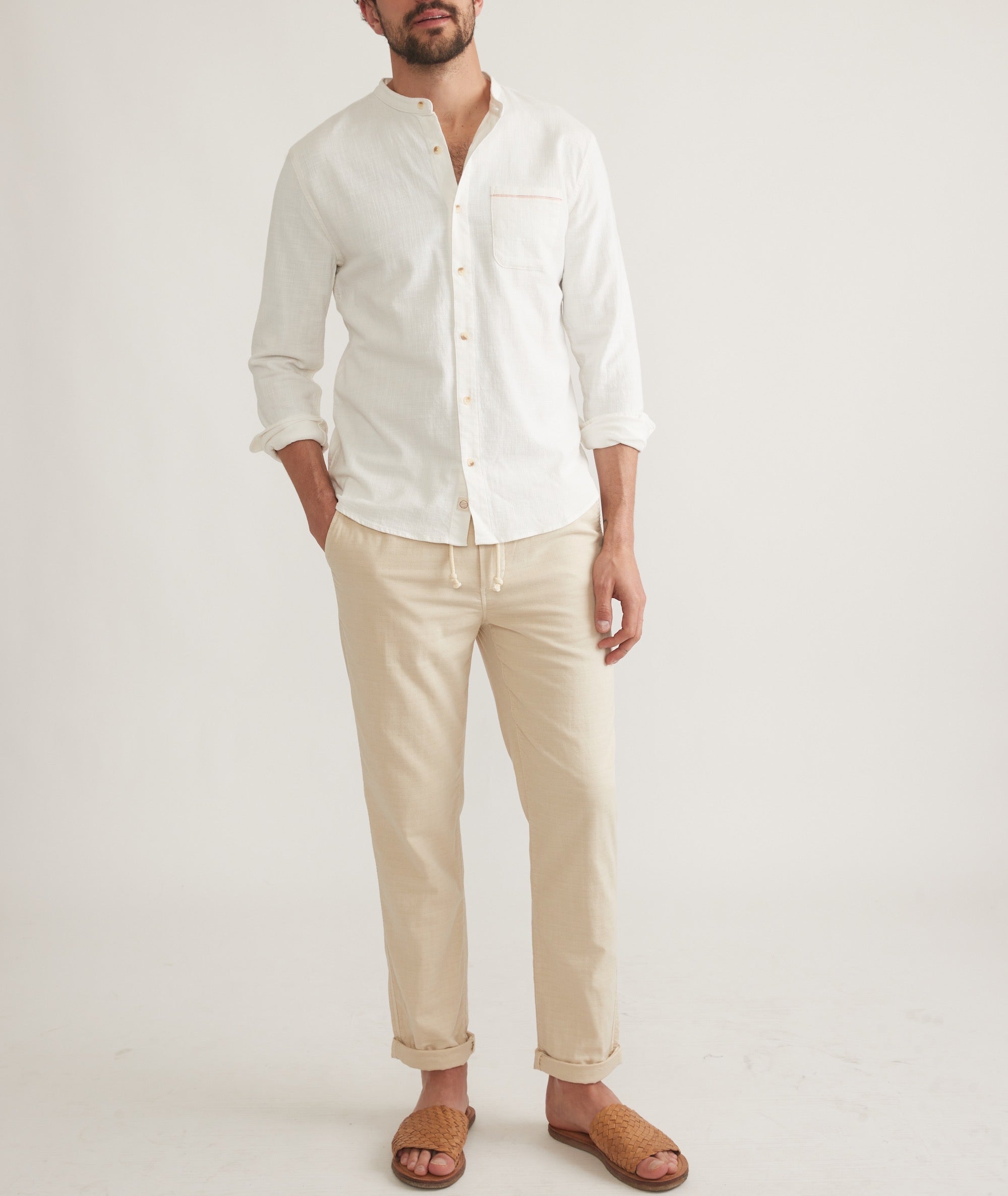 Banded Collar Stretch Selvage Shirt