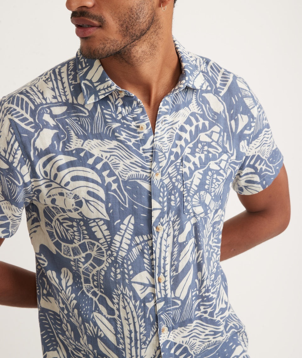 Crinkle Double Cloth Shirt in Navy Tropical Print – Marine Layer