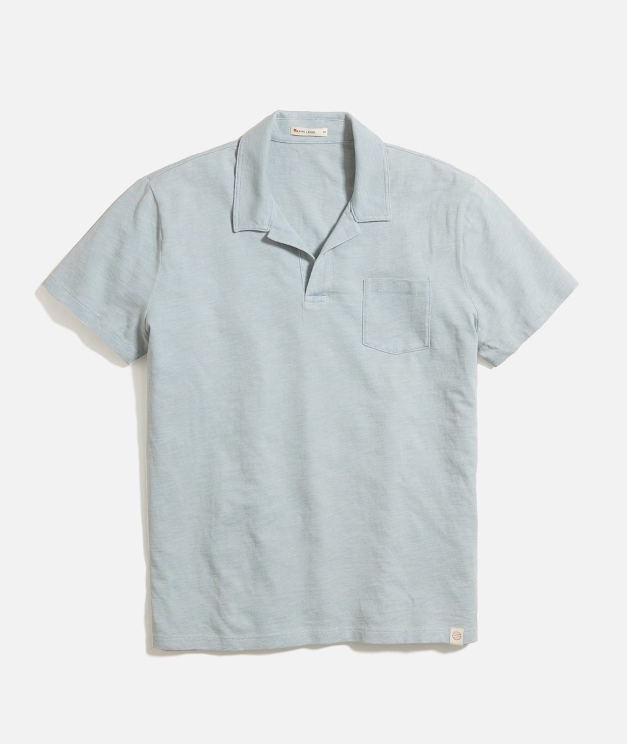 Marine Layer – China Heather Polo Pique Cool Cotton in Blue