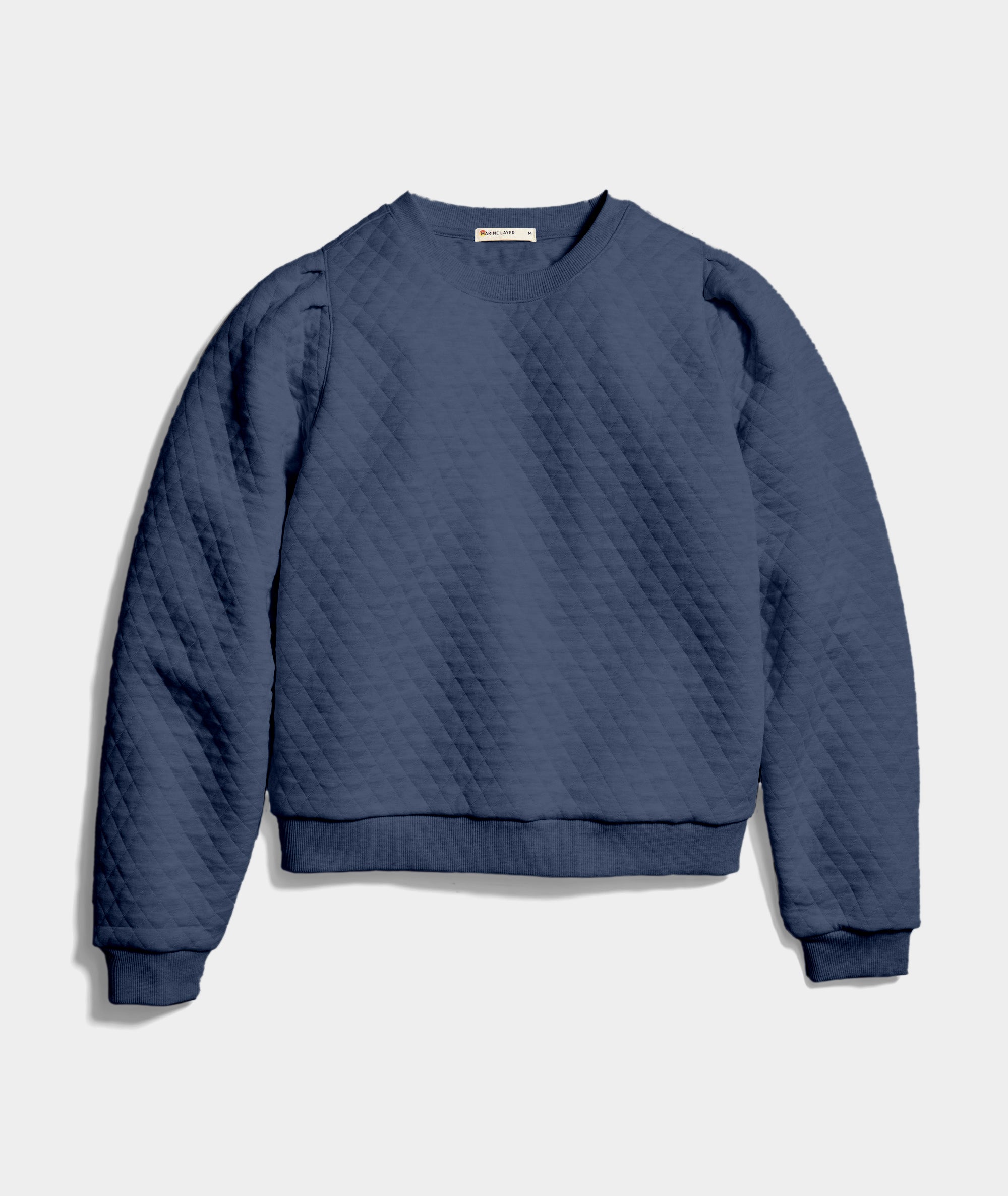 Women's Corbet Quilted Puff Sleeve Crewneck Navy Heather