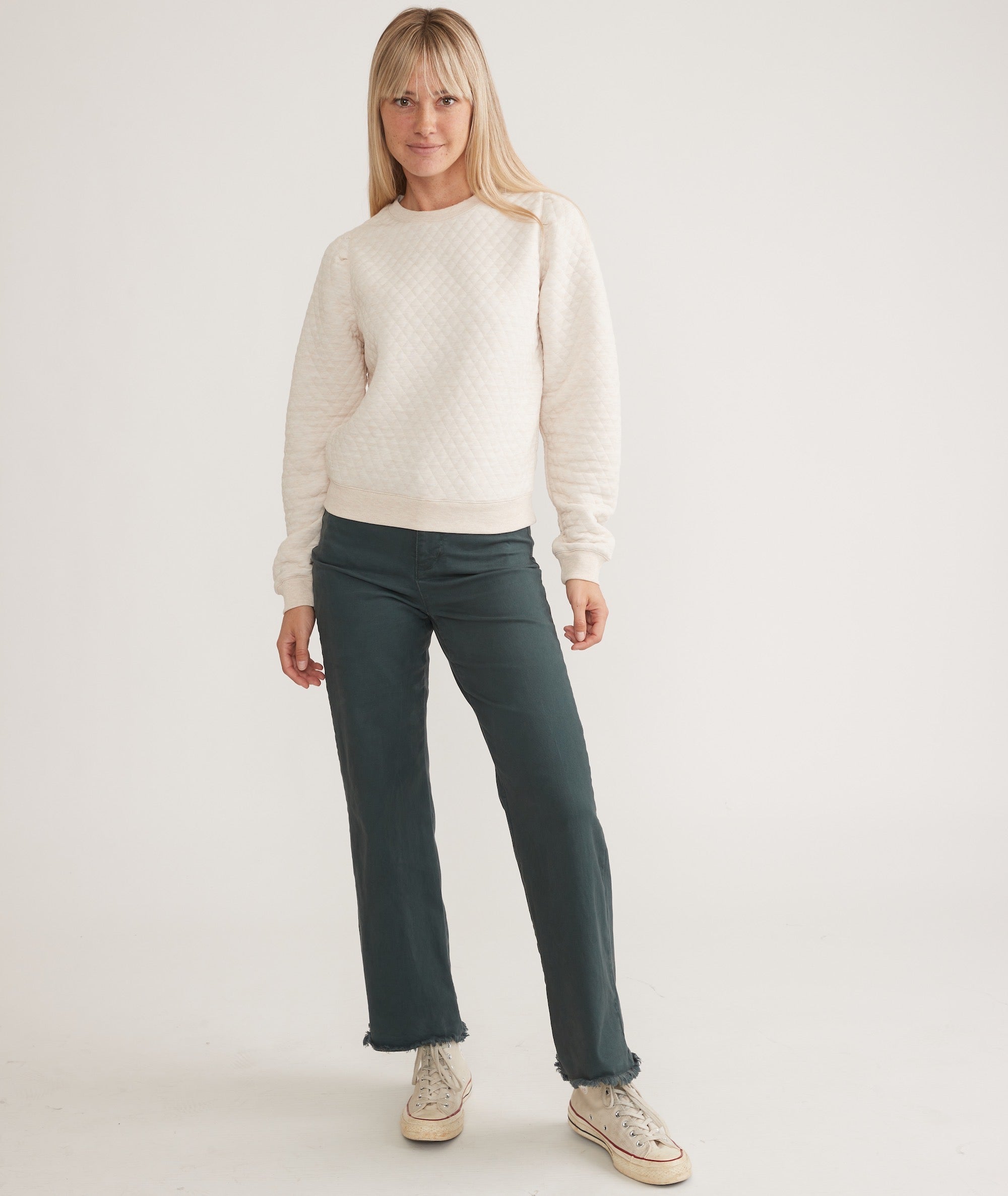 Women's Corbet Quilted Puff Sleeve Crewneck Oat Heather