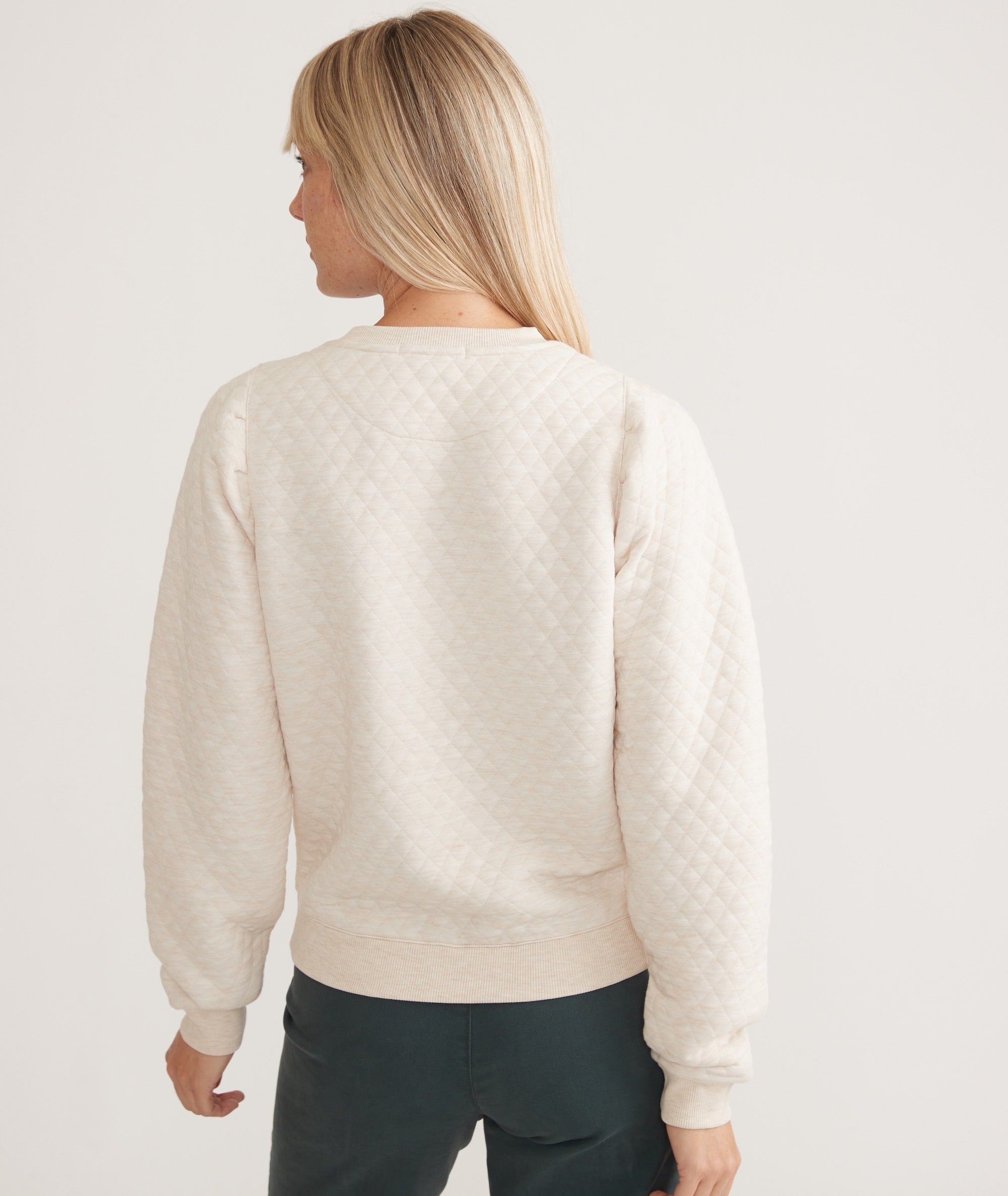 Women's Corbet Quilted Puff Sleeve Crewneck Oat Heather