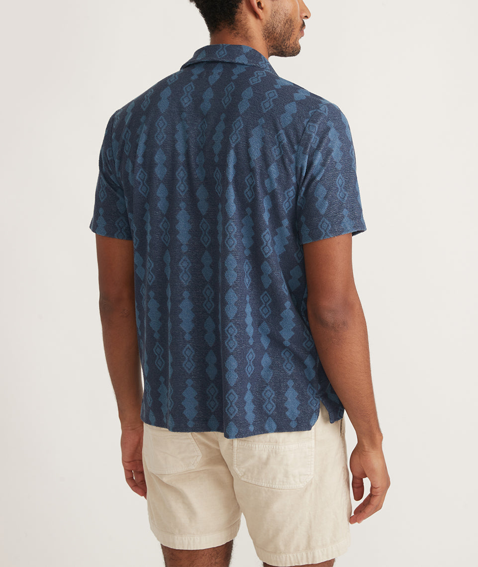 Terry Out Jacquard Resort Shirt in Navy Geo Print