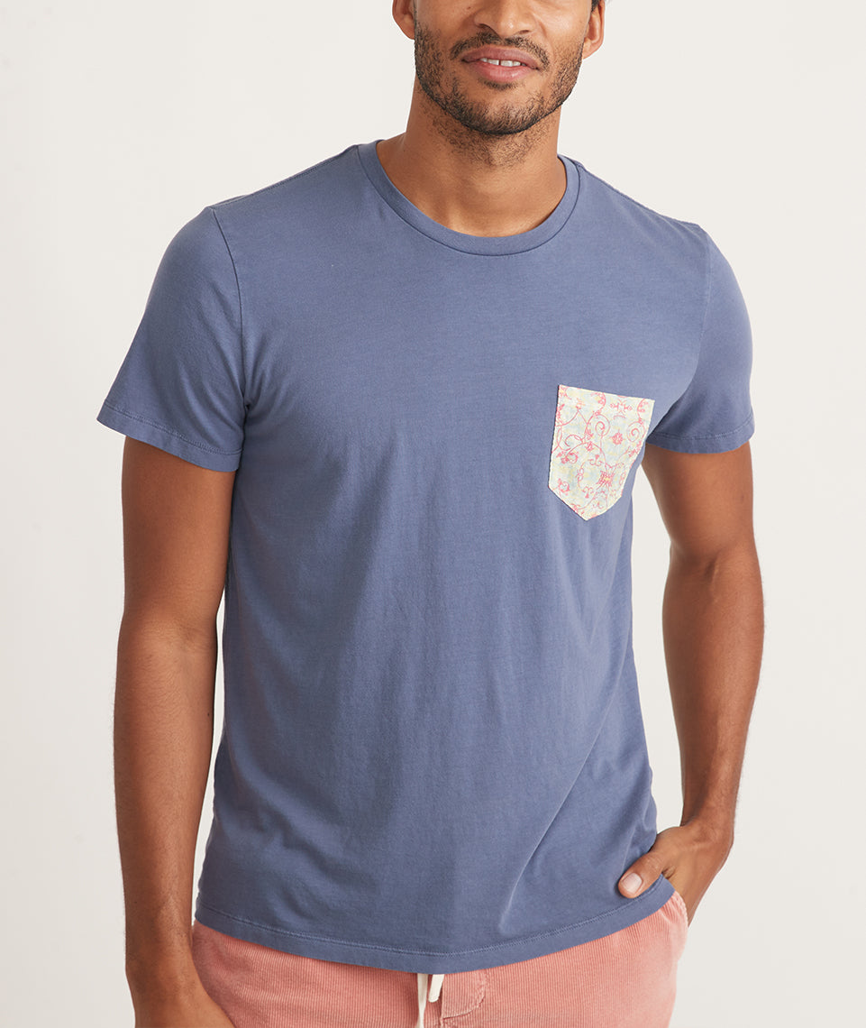 Signature Printed Pocket Tee in Dark Denim