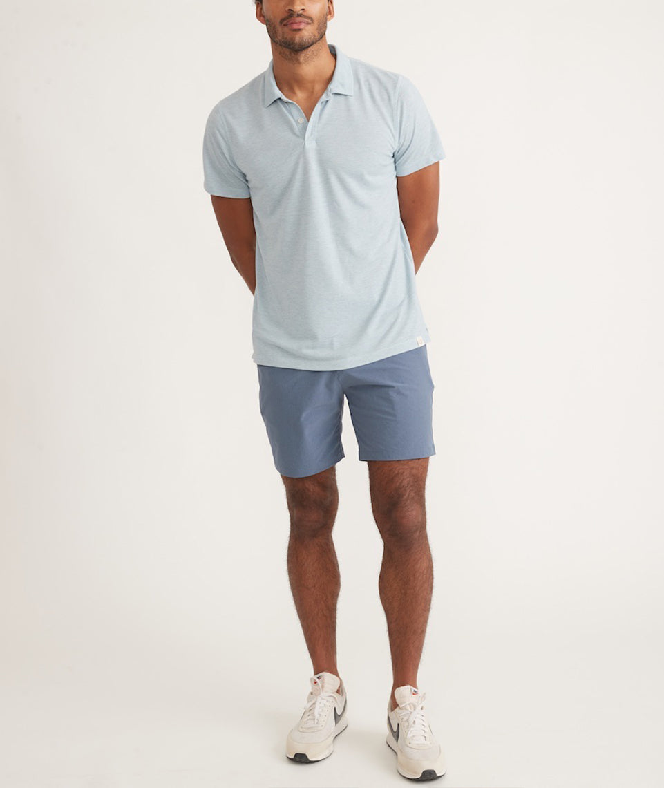 Cotton Blue China Heather – Polo Layer Pique in Cool Marine