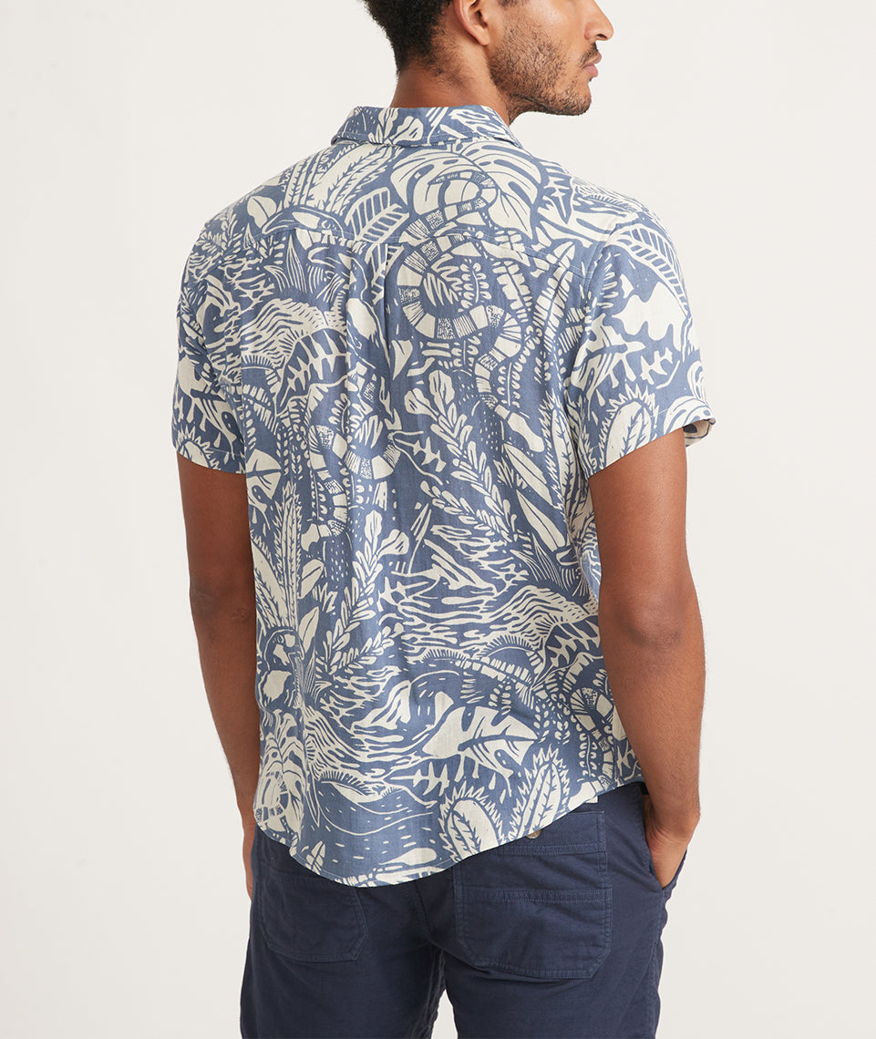 Shop Classic Fit Tropical Print Short-Sleeve Shirt in Stretch