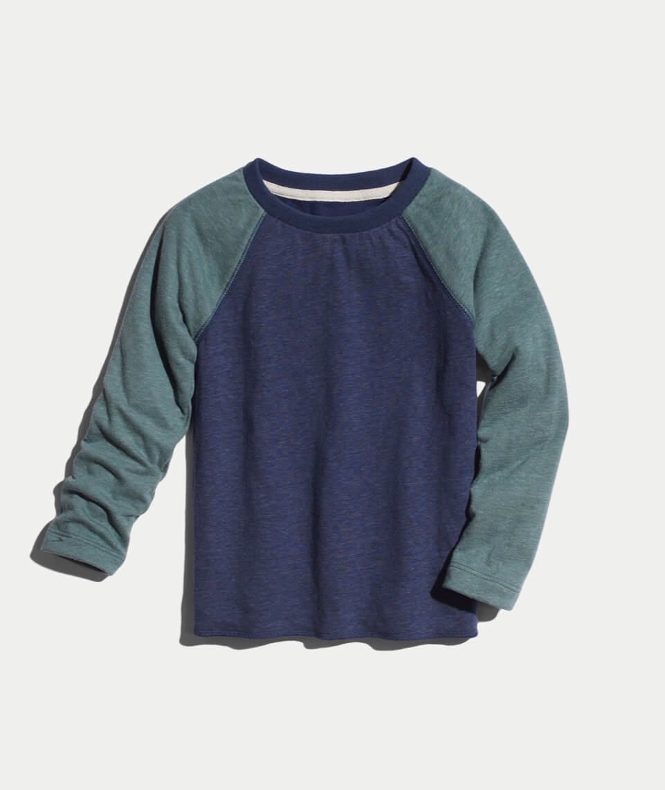 Mini Double Knit Baseball Raglan Forest Green/Deep Denim