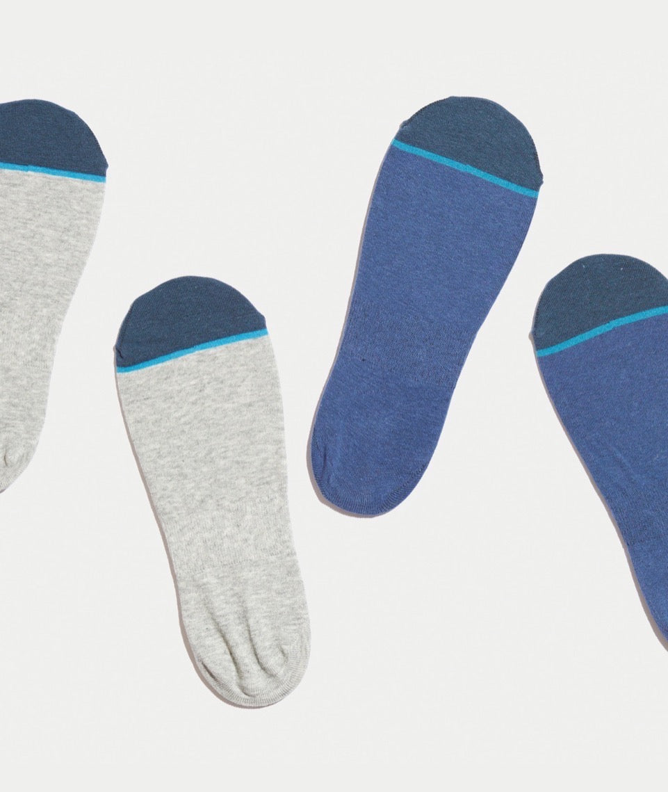 Neal No Show Socks in ML Grey/Blue (Pack of 2)