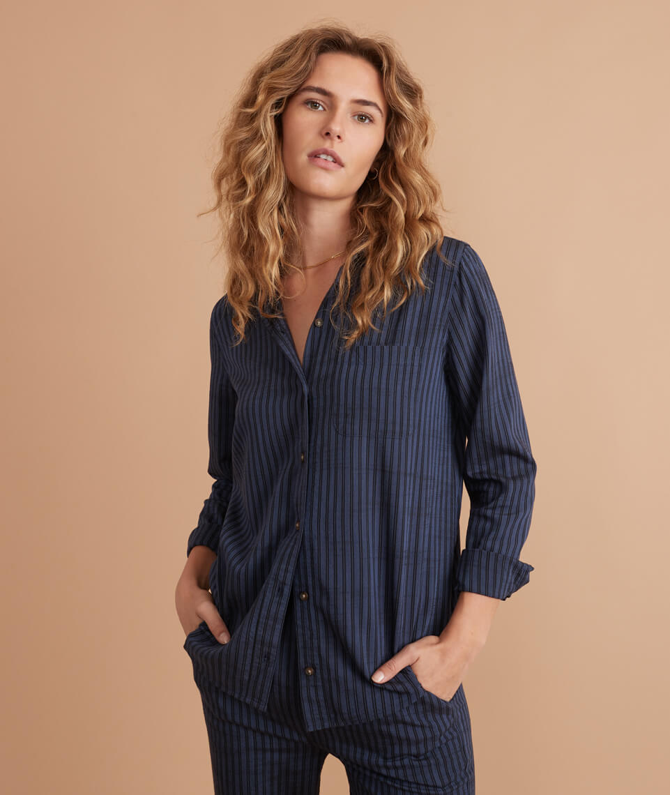 Angie Relaxed Shirt Black/Blue Stripe