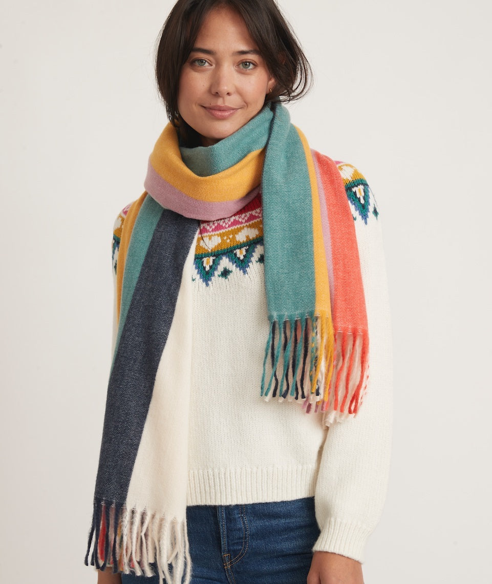 Stripe Scarf in Cream Rainbow