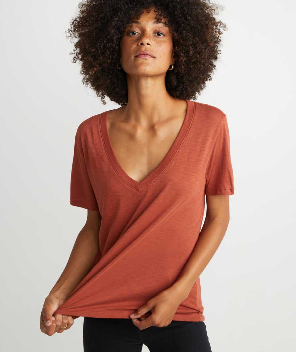 Boyfriend V-Neck Brick Red