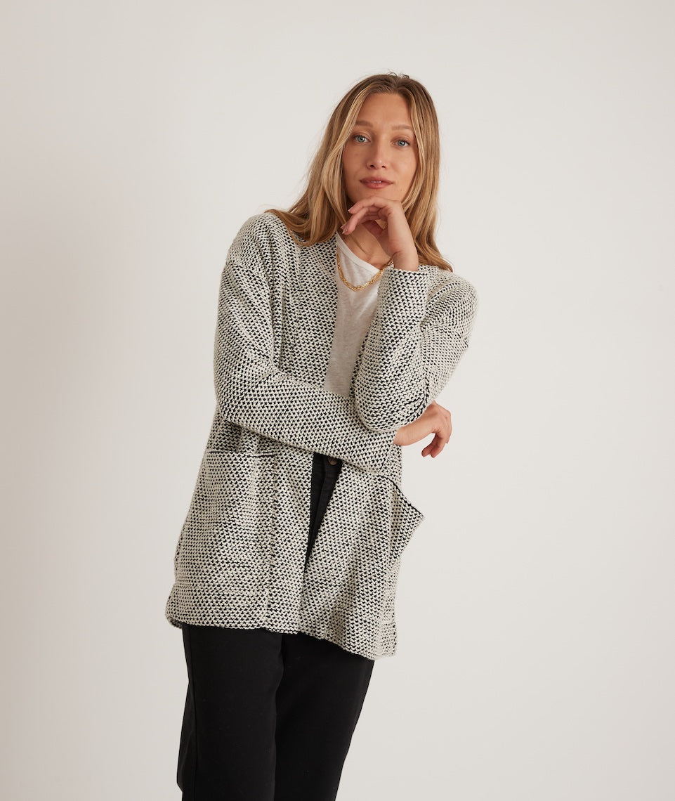 Birdseye Cardigan Black/White Contrast