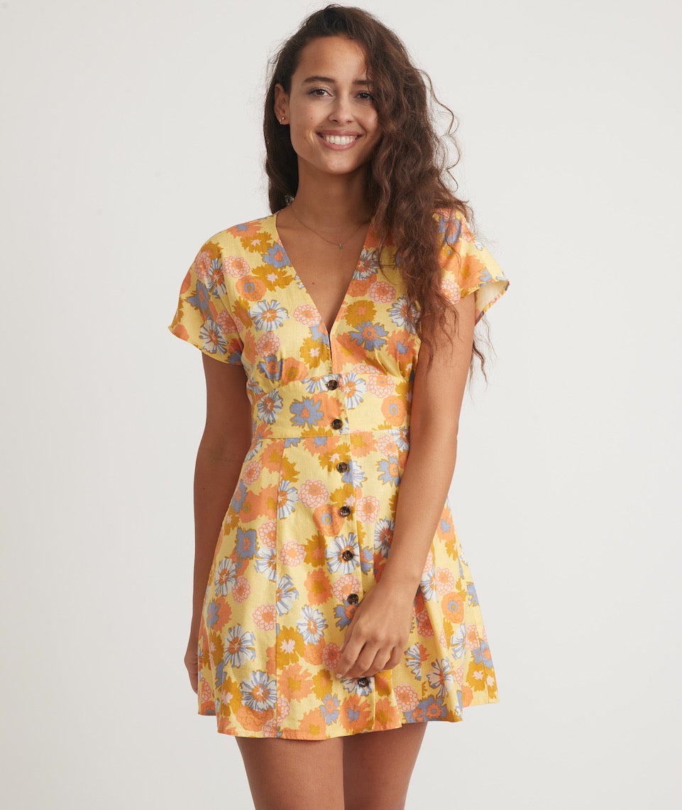Camila Mini Dress in Yellow Vintage Floral Print – Marine Layer