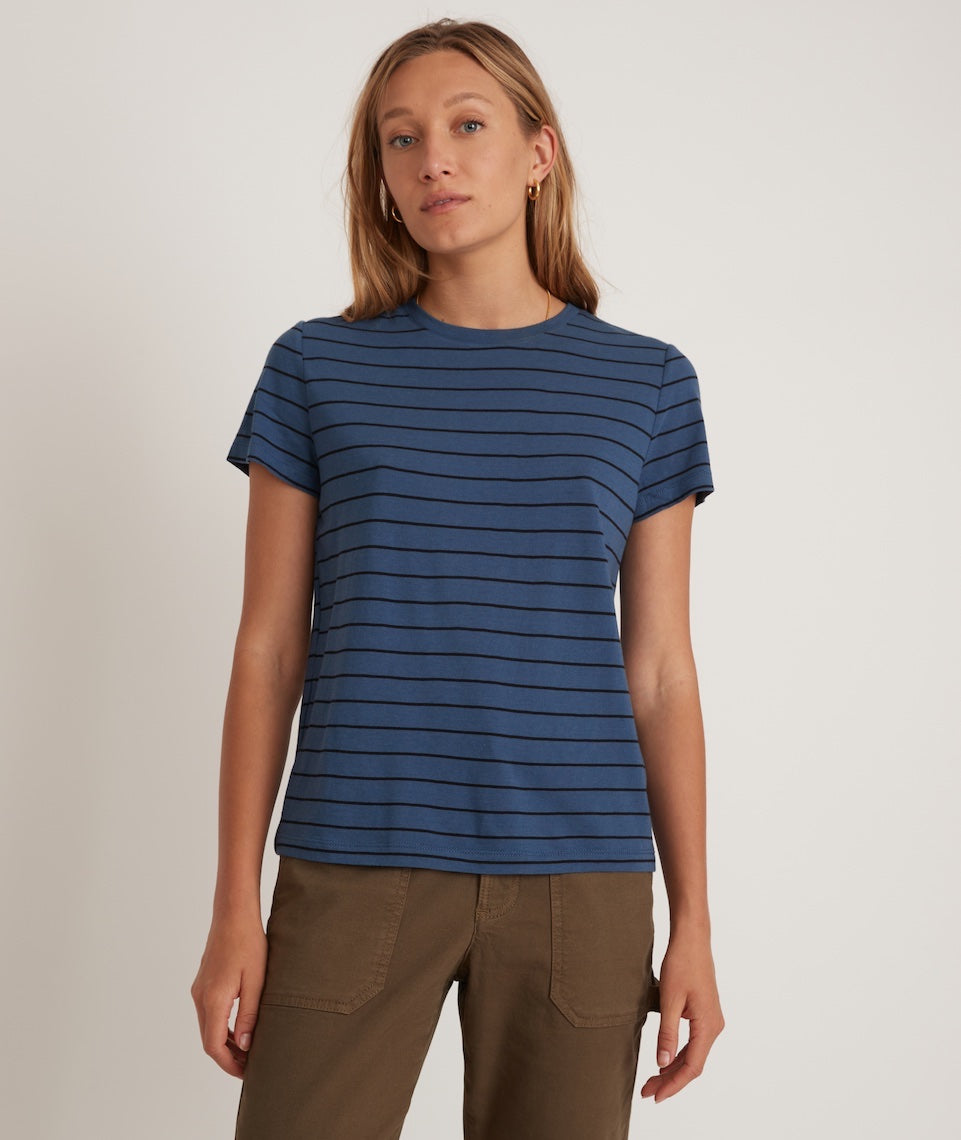 Classic Crew Tee Navy and Black Stripe