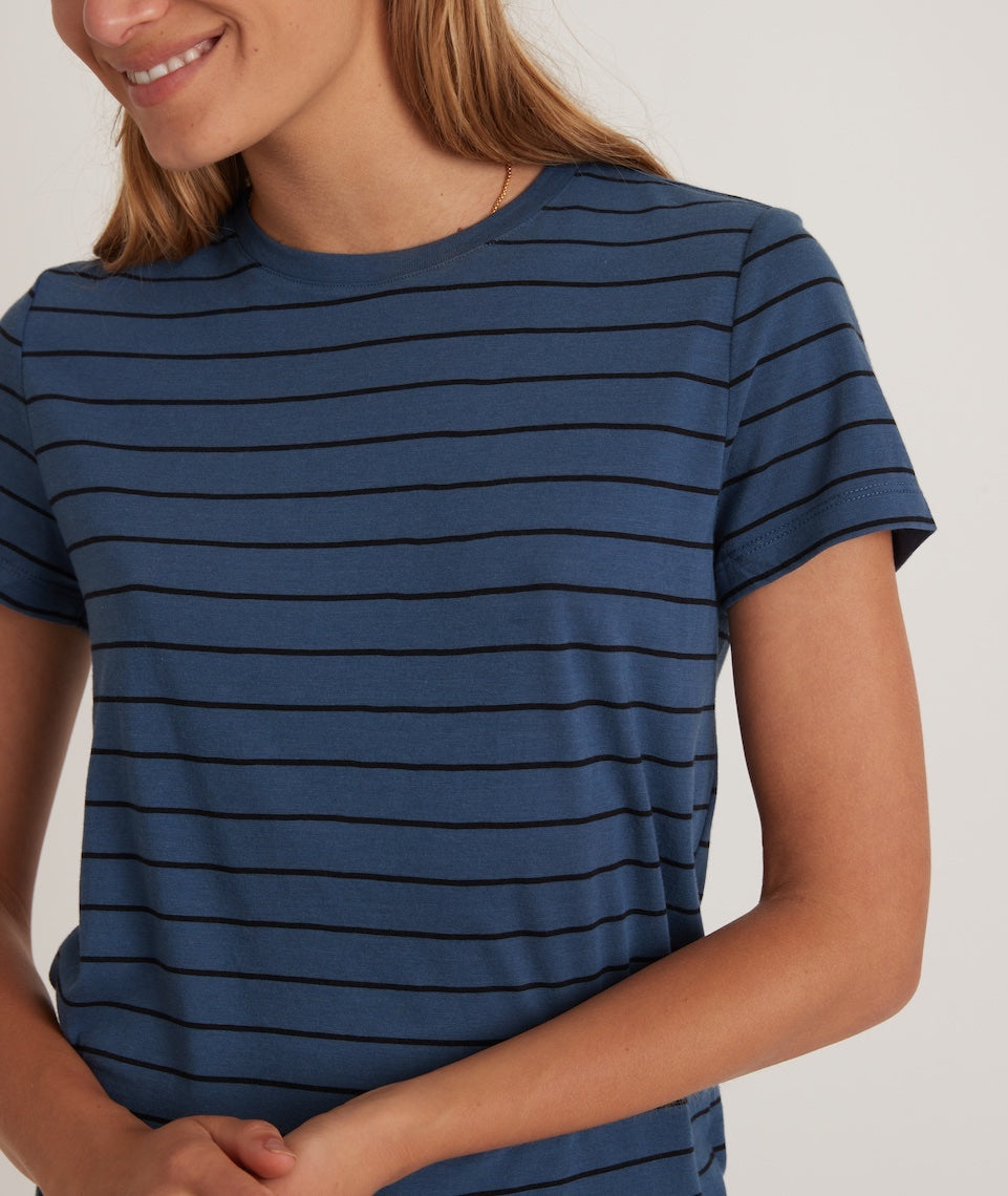 Classic Crew Tee Navy and Black Stripe