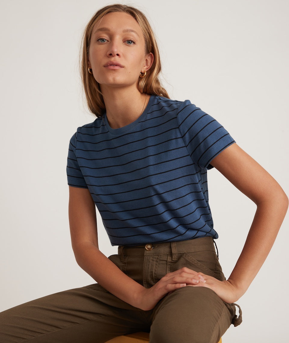 Classic Crew Tee Navy and Black Stripe