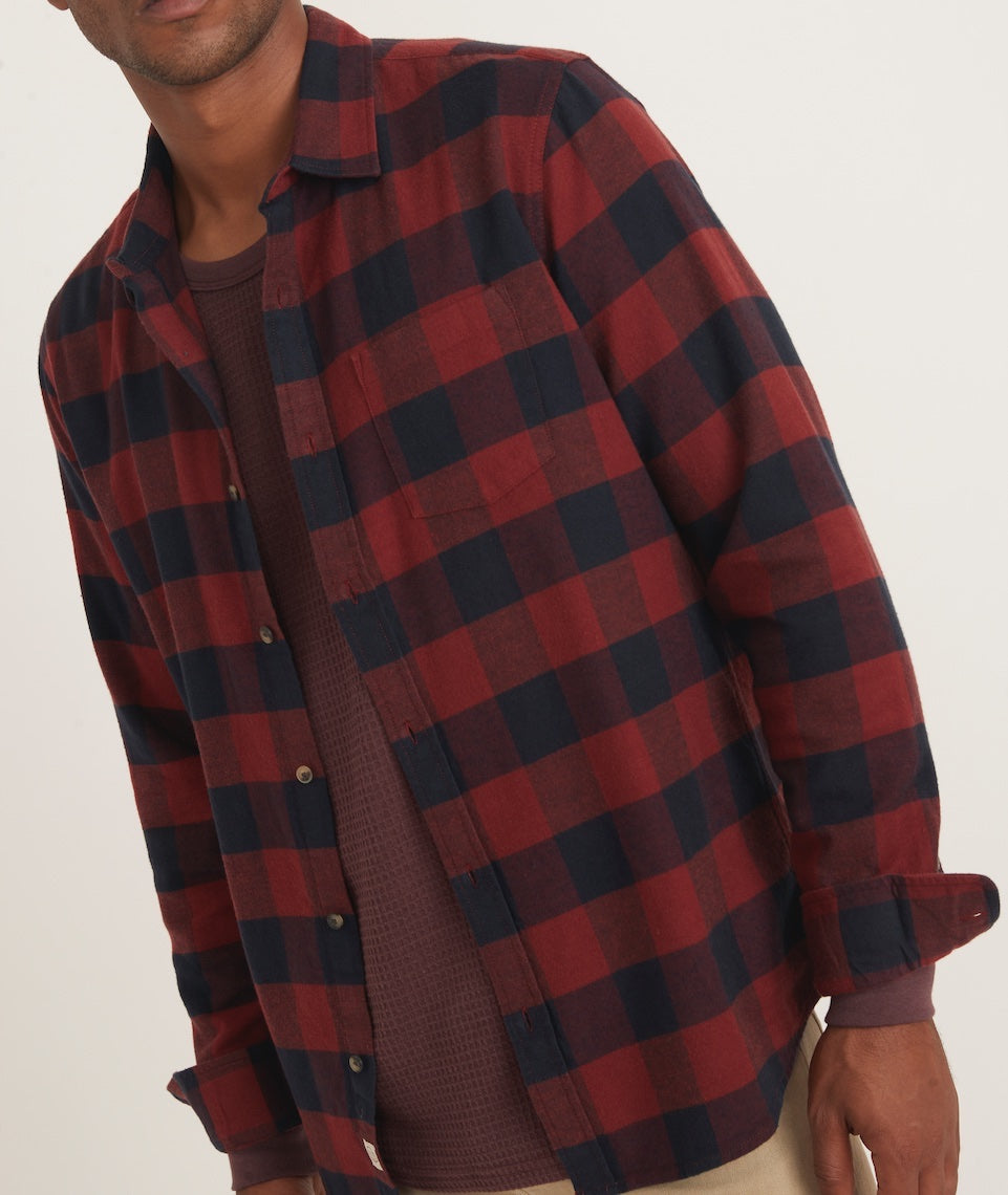 Regular-Fit Long Sleeve Plaid Flannel Shirt Red-Black