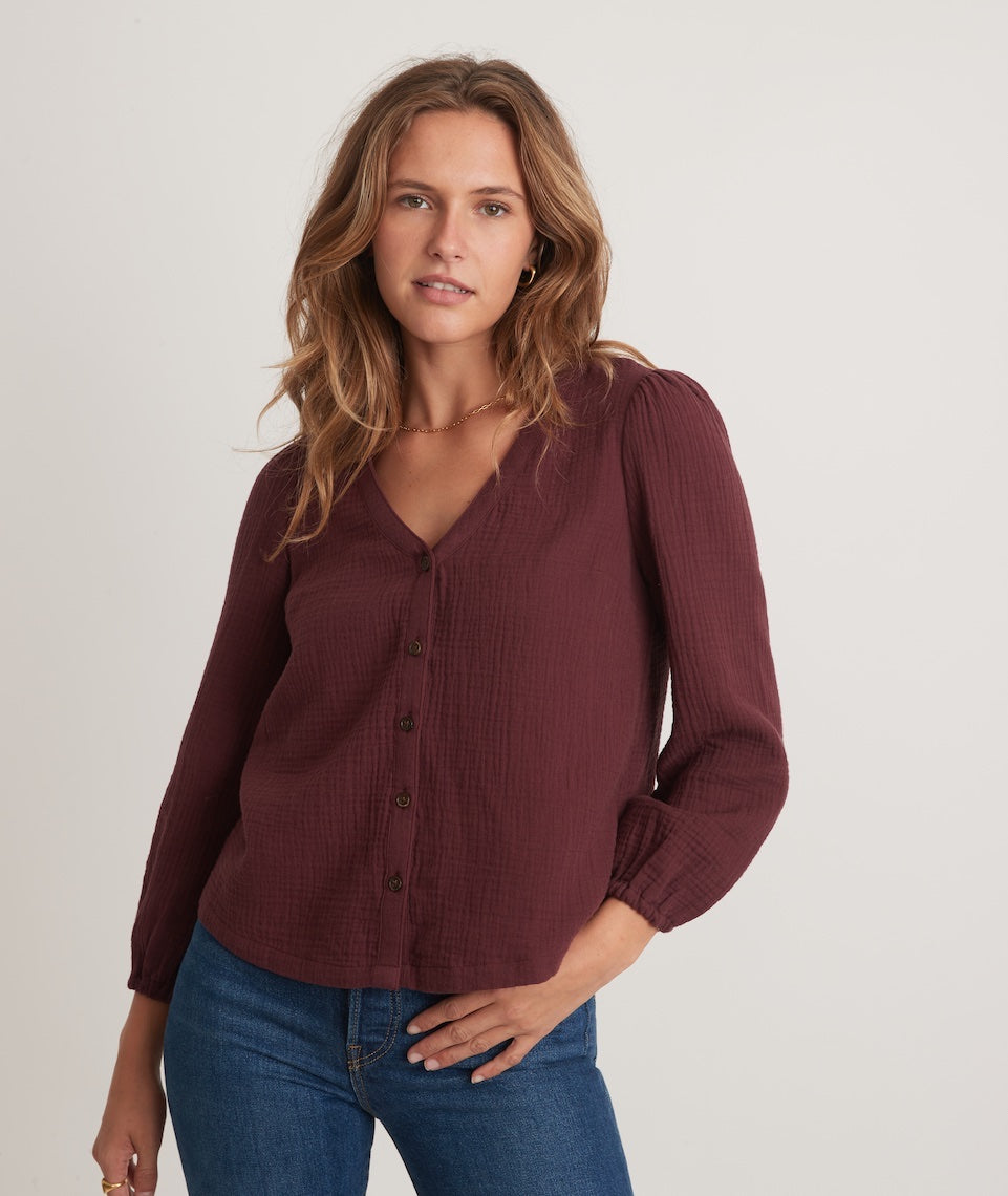 Colette Doublecloth Top in Burgundy – Marine Layer
